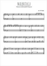 Téléchargez l'arrangement pour piano de la partition de Malbrough en PDF